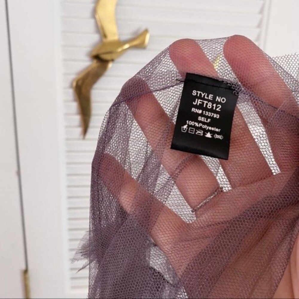 POL | Festival 3/4 Wide Sleeve Sheer Mesh Top Ruffle Hood Tassel Lavender Small - Picture 13 of 15